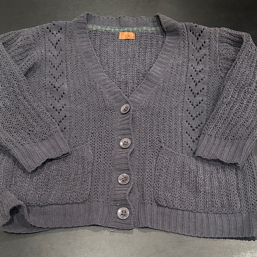 POL Charcoal Button-Up Cardigan